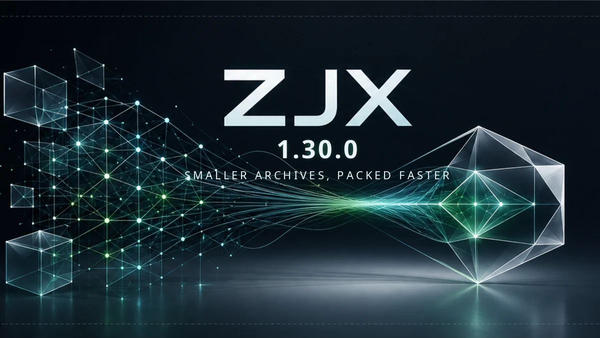 ZJX 1.30.0 release artwork: the ZJX lattice cube compressing a wide field of signal lines into a narrower beam